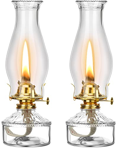 Tuanse 2 Pcs Oil Lamps for Indoor Use Vintage Hurricane Emergency Glass Oil Lamps Large Lantern Classic Decorative Oil Lamp for Home Tabletop Emergency Lighting Supplies(Clear)