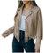 Pursuit-W Damen Fransen Jacke Offene Front Strickjacke Fransenmantel Crop im Cowboy Einfarbig Herbstjacke Langarm Übergangsjacke Slim Faux Hippie MotorBikerStrickjacke Tops Mit Quasten (Beige, L)