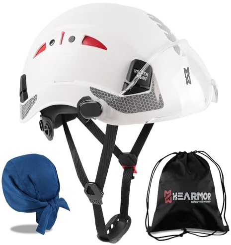 HEARMOR Baustellenschutzhelm, EN397-zertifizierter, Verstellbarer ABS-Schutzhelm mit 6-Punkt-Ratschensystem, inkl. Kühlungsfutter und Tragetasche - für alle Arbeitsplätze geeignet