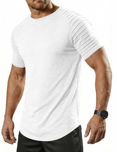 COOFANDY T-shirt för män, rund hals, sportskjorta, muskelskjorta, kortärmad, gym, skjorta, andas, sportskjorta, träning, skjortor, klassisk, ledig, t-shirt, Vit, XL