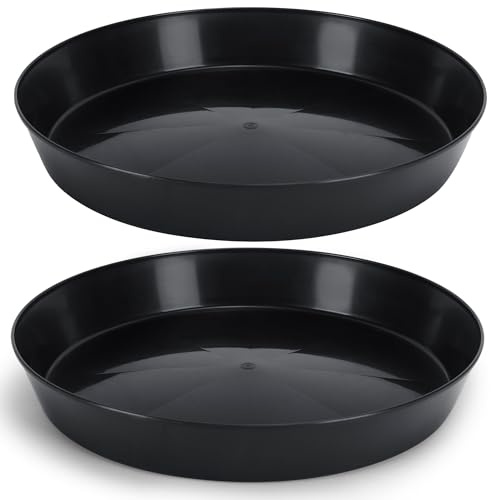 Austin Planter 18 Inch (16.3 Inch Base) Case of 2 Plant Saucer - Black Polypropylene,Heavy Duty Indoor/Outdoor Tray and Drip Pan,Collects Flower Pot Excess Water Made in USA