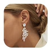 Adramata Hängend Strass Ohrringe für Damen - Lang Statement Boho Kristall Teardrop Braut Tropfen Schmuck - Hochzeit Brautjungfern Geschenke für Frauen, E