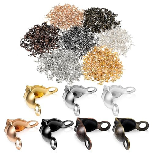 1400 Stück Edelstahl Quetschperlen, Verschlüsse für Armbänder Perlenkappen Ketten Knotenabdeckungen Quetsch Perlen Spitzen für DIY Armband Halsketten Schmuckherstellung Zubehör