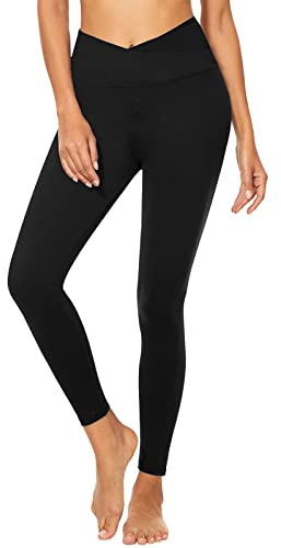 FuelMeFoot Leggings Damen High Waist Blickdicht Sportleggings Damen Lang Elastisch Bauchkontrolle Slim Fit Sporthose Leggins für Yoga Gym Fitness Alltag. 1 Pack-01-schwarz mit Kreuz S/M