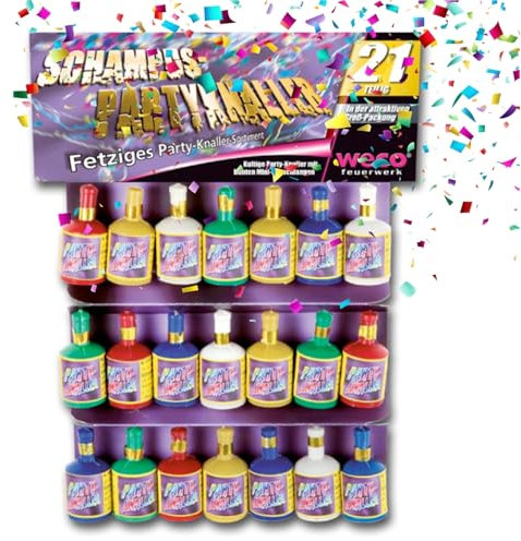 PYROHELD Party Schampus Popper 20er Set - Bunte Schampusknaller für Silvester & Feiern, Kategorie F1, geeignet für Jugendliche & Kinder, Tischdeko-Highlight 2026. (20er Schampuspopper)