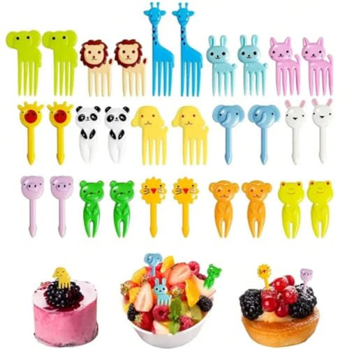 LIDOUK 30-Piece Animal Decoration Fork Set, Children's Fruit Fork, Metal & Plastic Handle, 3-6cm