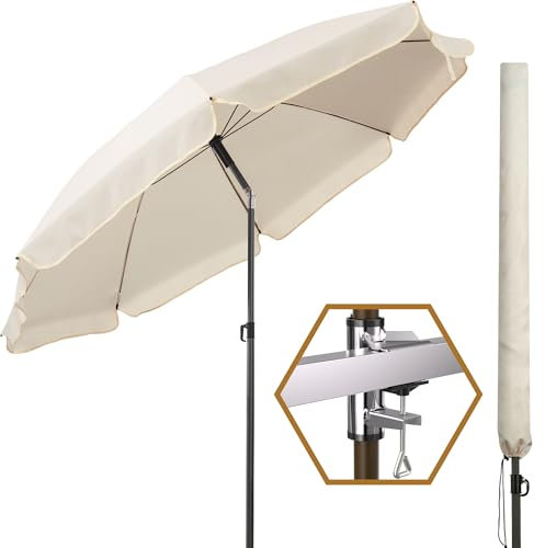 4smile Sonnenschirm Balkon Sunnyjoy, 3er Set in Beige - UPF 50+ Balkon Schirm + Sonnenschirmhalter Balkongeländer + Sonnenschirmhülle - Sonnenschirm Strand Ø 180 cm, Gartenschirm mit Knickfunktion