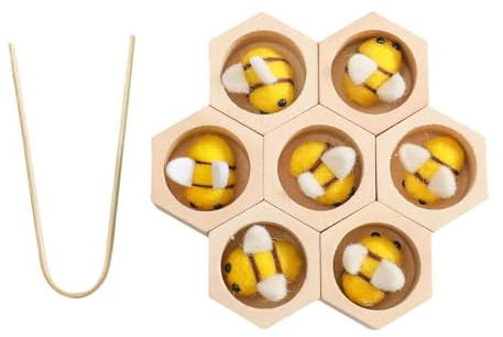 Dickly Jouet de Ruche En Bois, Jeu Assorti D'abeille à Ruche, Jouet de Motricité Fine, Jouet En Bois Empilable de Tri pour Garçons et Tout-petits, Jaune