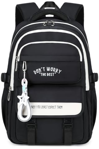 Tanou Mochila Escolar para Adolescentes Niñas, Mochilas Grande para Instituto de Nylon, Impermeable Mochila Colegio Adolescente Chica Bolsa Tipo Casual a la Moda, Negro