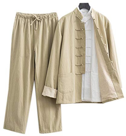 Tang-Anzug aus Baumwolle und Leinen für Herren, Kung-Fu-Kleidung, Tai-Chi-Uniform, Meditationsanzug, Hosen, Jacken (Gelb, 4XL)
