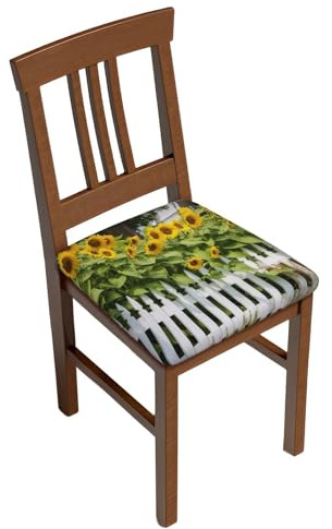 Sunflowers White Picket Fence Stool Covers Set of Two Pieces Square Chair Cover Elastic Stool Cushion Slipcover Removable Washable Bar Stool Seat Covers Non-Slip Backing Square Seat Protector