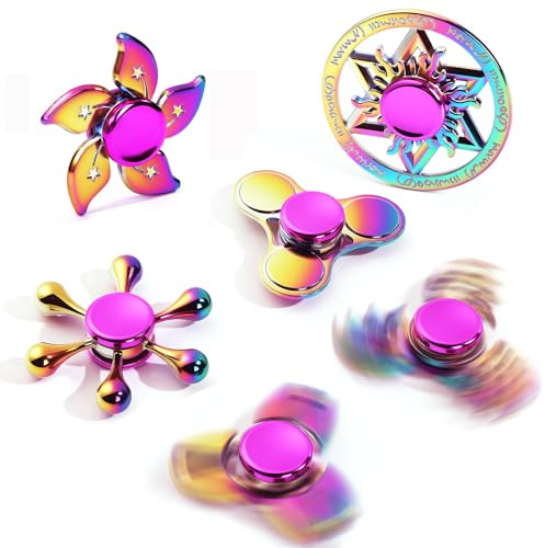 SCIONE 6 Pack Metal Fidget Spinners Set – Smooth Durable Metal Toys for Stress & Anxiety Relief, 3-5 Minute Spin Time, Sensory Fidget Toys for Kids & Adults (Rainbow Colour)