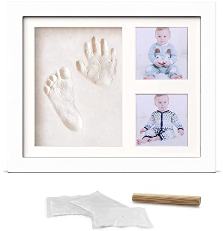Creacloud Marco de Huellas para Bebé Recuerdo, Kit de Impresión de Manos y Pies para Recién Nacidos, Regalo para Baby Shower, Bautizo, Navidad o Primer Cumpleaños - Incluye Arcilla Suave y Foto