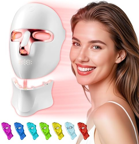 Tinkoola Red Light Therapy Mask for Face & Neck, LED Face Light Therapy,USB C Rechargeable,Infrared Mask for Home Working Travel Yoga (LightPink)