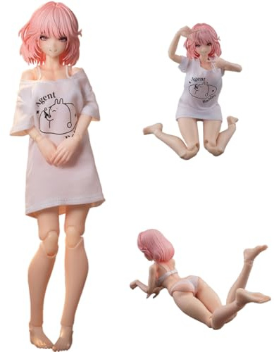 Jiumaocleu RA-01L – Aileen-Loungewear actionfigur skala 1/12 staty PVC skulptur super rörlig figur utbytbara tillbehör samlarobjekt dekorationer tecknade karaktärer gåvor 15 cm