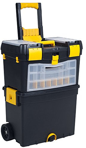 Portable Toolbox with Wheels - Stackable Tool Chest with Drawers - Mobile Utility Cart with Comfort Grip Handle and Tough Latches by Stalwart (Black)
