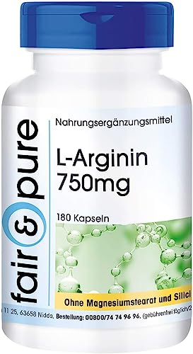 Fair & Pure® - L-Arginin 750mg Kapseln - 180 Kapseln - 4500mg pro Tagesdosis - vegan - ohne Magnesiumstearat