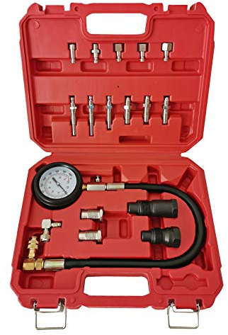 Wiltec Kompressionsmessgerät 0-70 bar für PKW/LKW Dieselmotoren Kompressionsprüfer 21-teiliges Set im Koffer Kompressionstester Messgerät