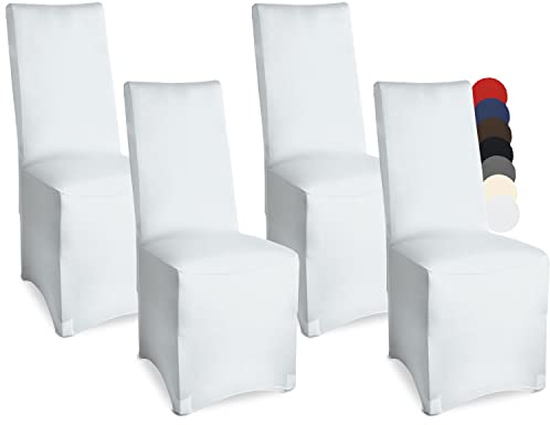 Beautissu Bankett Stuhlhussen 4er Set 45x90 cm - Leona Elegante Stretch Hussen für Stühle -Elastische Stuhl Überzüge im Set mit ÖKO-TEX Siegel in Weiß