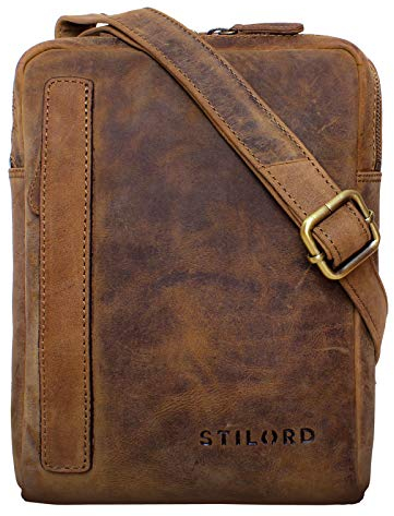 STILORD 'John' Kleine Herren-Tasche Ledertasche Vintage 8,4 Zoll Tablettasche Umhängetasche Männer Schultertasche mit Reißverschluss Leder, Farbe:mittel - braun