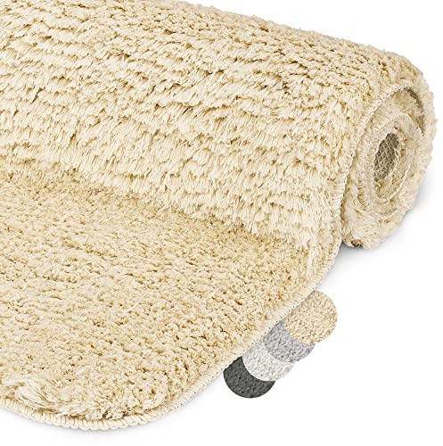 Beautissu Badematte rutschfest 100x60 cm – Duschvorleger Hochflor Badteppich rutschfest Waschbar Shaggy Optik – Flauschig Badvorleger Badezimmerteppich Groß – Badematte Natur BeauMare FL