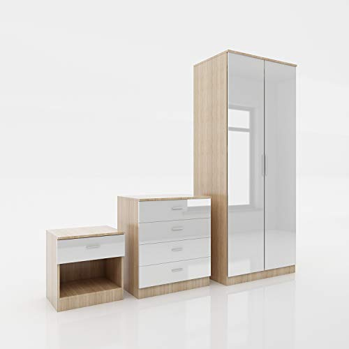 ELEGANT 3 Piece Bedroom Furniture Sets, White-Oak