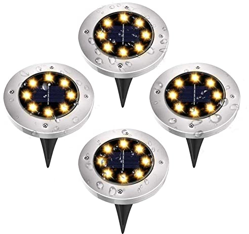 UOUNE Solarlampen Garten, 4 Pack Solar Gartenleuchten Bodenleuchten Solarleuchte Aussen Edelstahl Außenleuchte Wasserdicht für Rasen Weg Hof Auffahrt Innenhof Gehweg