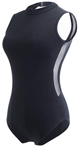 Angyu Mujer Sin Mangas Traje de Baile Mono Deportivo Body de Yoga Danza Ballet Gimnasia Cuello Redondo Bodycon Jumpsuit (Negro#2,L)