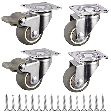 JZK 4 x 1 Inch Small Swivel Caster Wheels with Brakes and Screws, 100KG Weight Capacity Rubber Castor Wheels with Locks, Multi-Floor Suitable, Ideal for Small Equipment/Furniture