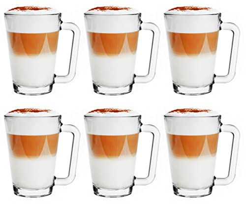 Glasmark KROSNO 1992 Juego De 6 Tazas De Café 250 ml En Vidrio Transparente Resistente Al Calor Con Asa Capuchino Latte Macchiato Té