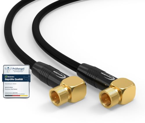 SAT Kabel 2m Satellitenkabel SAT TV Antennenkabel Digital Koaxialkabel Coaxial Internet 2x F-Stecker 90° Grad Gewinkelt Winkelstecker Router Modem Anschlusskabel HD 4K UHD DVB-S DVB-S2 Schwarz