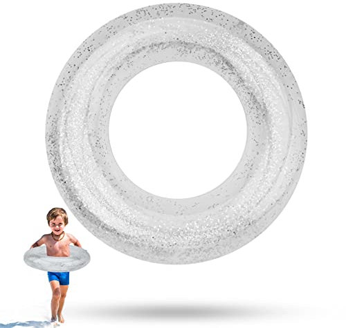 Pailletten Schwimmring Transparent Schwimmring Pool Schwimmer Gummischwimmrohr Wasser Pool Spielzeug Regenbogen Schwimmen Schwimmer für Sommer Pool Strand Party Kinder Erwachsene (Transparent, S)