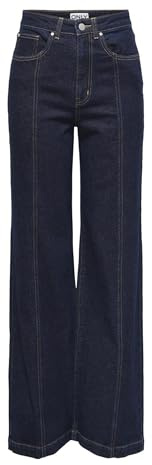 Only Jean pour Femme ONLHOPE à Jambes Larges - Taille très Haute - Coupe Large, Bleu foncé Denim, 26W / 30L