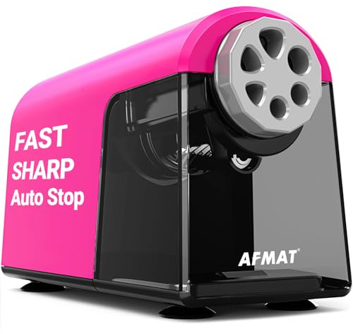 AFMAT PSX2 Electric Pencil Sharpener Heavy Duty, 6 Holes, Auto Stop Pencil Sharpeners for School, Classroom Electric Sharpener for 6-11mm Colored Pencils, Super Fast, 7000 Sharpenings, Pink