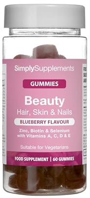 Hair, Skin & Nails Gummies | with Zinc, Selenium and 7 Different Vitamins | Blueberry Flavour | 60 Gummies