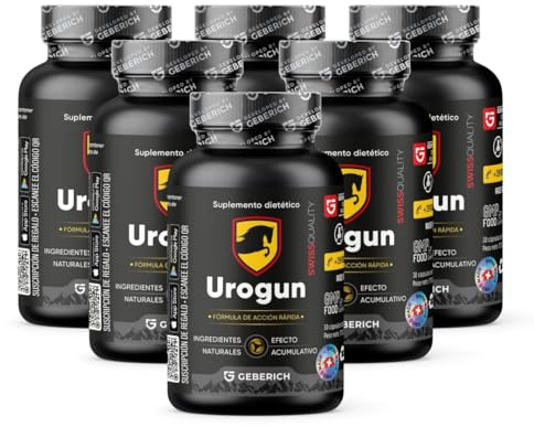 (Paquete de 6) Cápsulas UROGUN | Apoya el Rendimiento Físico | Extracto de Maca 4:1 600mg, L-Arginina 300mg | Solo para Hombres | con Serenoa Repens, Zinc y Selenio | Vitaminas C, B3, E | 30 Cápsulas