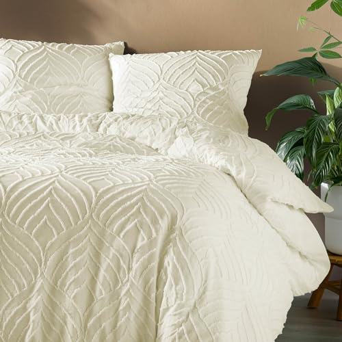 Douceur d'Intérieur Heltie - Juego de Cama de 3 Piezas (260 x 240 cm) Marfil, Microfibra Afelpada
