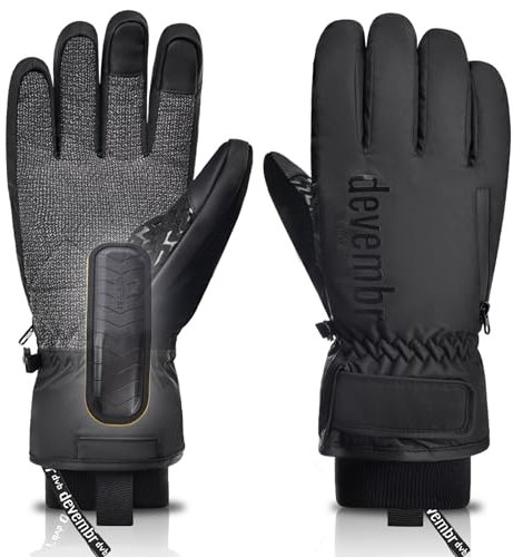 devembr Skihandschuhe mit Handgelenkschutz und Untermanschetten-Design, Snowboardhandschuhe Touchscreen, Schwarz, S