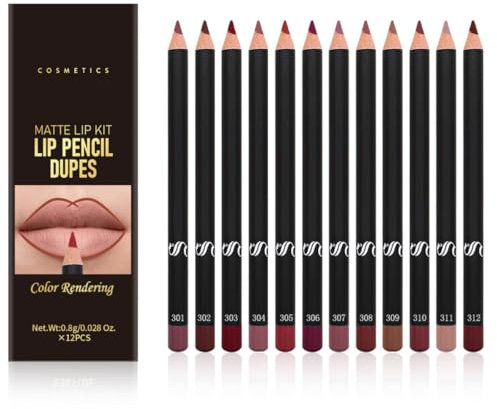 KARLOR Juego de 12 delineadores de labios mate, delineador de labios en color nude, rojo, marrón, rosa, impermeable, duradero, 12 unidades de 24 horas de duración