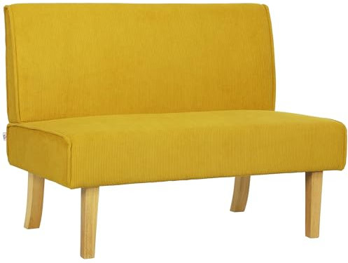 HOMCOM 2 Sitzer Sofa, Couch mit Cord-Optik, Holzbeine, Gepolsterter Polstersofa, Doppelsofa für Schlafzimmer, Wohnzimmer, 110 x 62 x 85 cm, Gelb