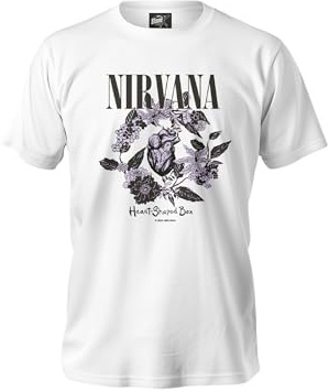 T-Shirt Homme Nirvana - Licence Officielle (FR/ES, Alpha/Lettres, L, Taille Normale, Taille Normale, Blanc)