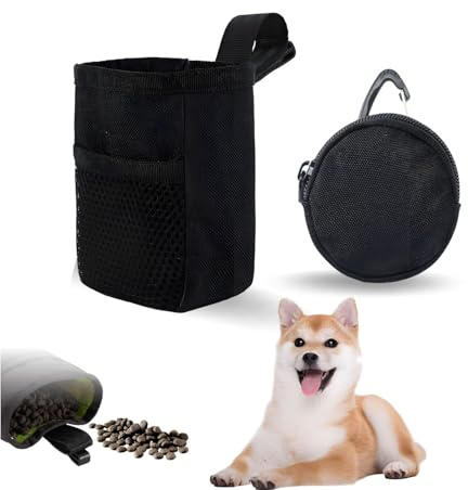 Lyivisk Lot de 2 sacs à friandises pour chien, clip de fixation, sac à goûter pour chien, sac à nourriture, sac à nourriture avec fermeture éclair et mousqueton, sac à friandises pour les promenades