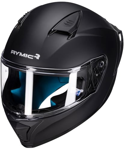 Rymic SR6 Motorradhelm Integralhelm ECE 22.06 geprüfter Straßenrennhelm mit klarem Buntem Visier Unisex (Matt Schwarz, M)