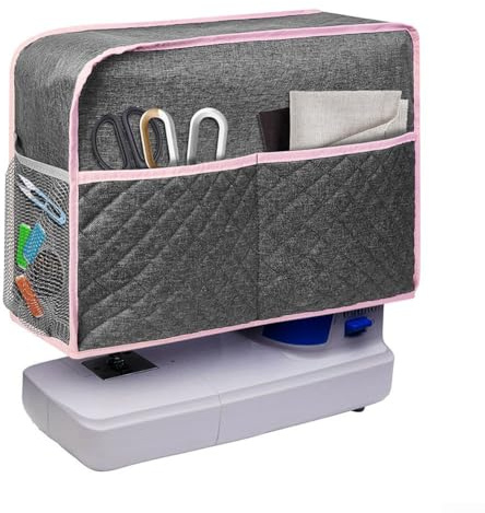 Cubierta para máquina de coser con bolsillos de almacenamiento, cubierta antipolvo para máquina de coser, accesorio para máquina de coser (gris)