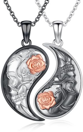 ZIPPICE Yin Yang halsband 925 sterlingsilver Yin Yang dödskalle hänge kedja partnkedja för henne och honom vänskapskedja gotiskt smycke present för kvinnor män par
