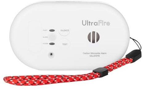 UltraFire ULLCO10 10 Year Travel Carbon Monoxide Alarm and Detector | For Homes, Caravans, Boats, Camping, and Holidays | 10 Year Sealed Lithium Battery and Ten Year Warranty (With Strap)