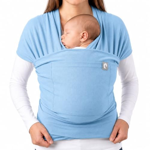 Trekki Pocket Wrap™ Baby Sling Carrier, Newborn to Toddler, Blue | Soft Stretchy Cotton, Breathable, Machine Washable, Adjustable to Fit Tall or Petite Parents, Hands-Free from Birth to 15kg