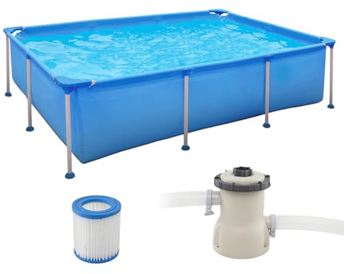 SOARS Piscine Tubulaire Rectangulaire, Piscine Hors Sol 258 X 179 X 66 CM, Structure en Métal, PVC Résistant, avec Pompe et Filtre, Bleu