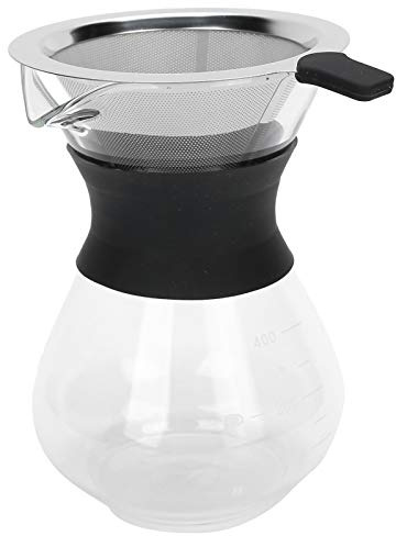 Nikou Cafetera de vidrio reutilizable con filtro de acero inoxidable, juego de cafetera de goteo manual de 400 ml, cafetera para verter sobre café, acory de café