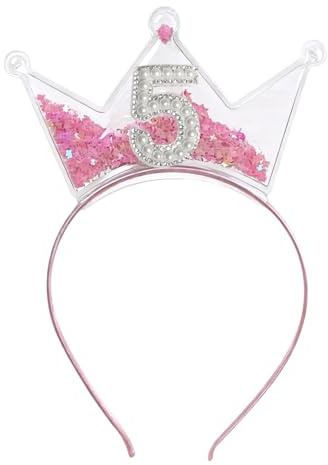 Rosa födelsedagskrona, rosa glitterfödelsedagsdekorationer flickprinsesskalas, glitterprinsesskrona för flickor, festpannband för barn